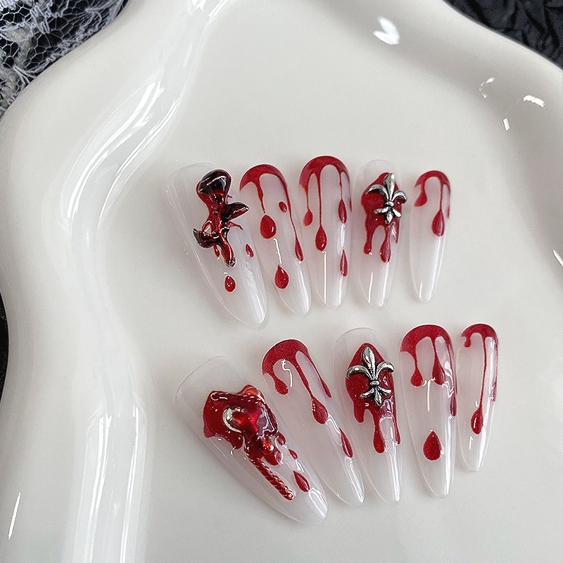 10 ชิ้น เล็บปลอมทรงอัลมอนด์ยาว - Drip Tip Resin บทวิจารณ์และราคา